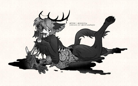 Gore illustration for @anthropophagiac, July 2024. $90 USD. This commission type is not currently offered.